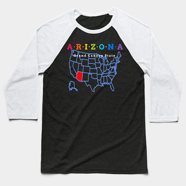 Arizona, USA. Grand Canyon State (Map Version) Baseball T-Shirt by Koolstudio